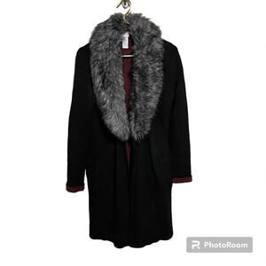 Neely Faux Fur Open Front Cardigan Sweater Black Women's M Boho Hippie Rock